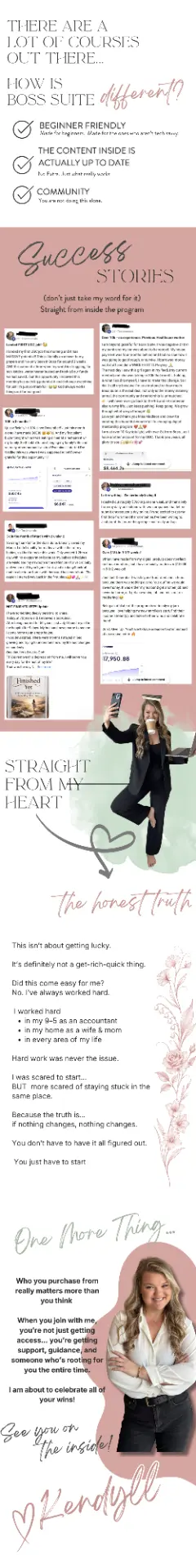 Example Canva sales page: The Boss Suite, success stories and story